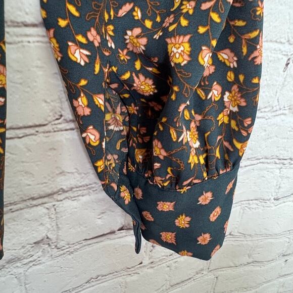 DR2 Wms Med Navy Blue Floral LS Button Up Blouse Dk. Cottagecore Career - Picture 5 of 9